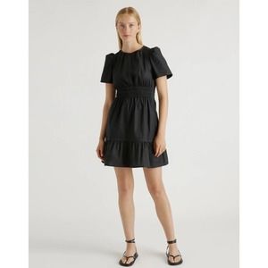 Quince 100% Organic Cotton Tiered Mini Dress Black XS